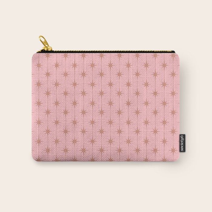 Midcentury Stars and Dots Atomic Pattern in Light Pink and Pale Mocha Carry All Pouch Gallery Image 1