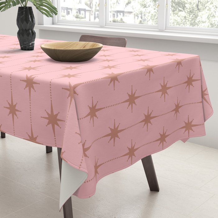 Midcentury Stars and Dots Atomic Pattern in Light Pink and Pale Mocha Tablecloth Gallery Image 3