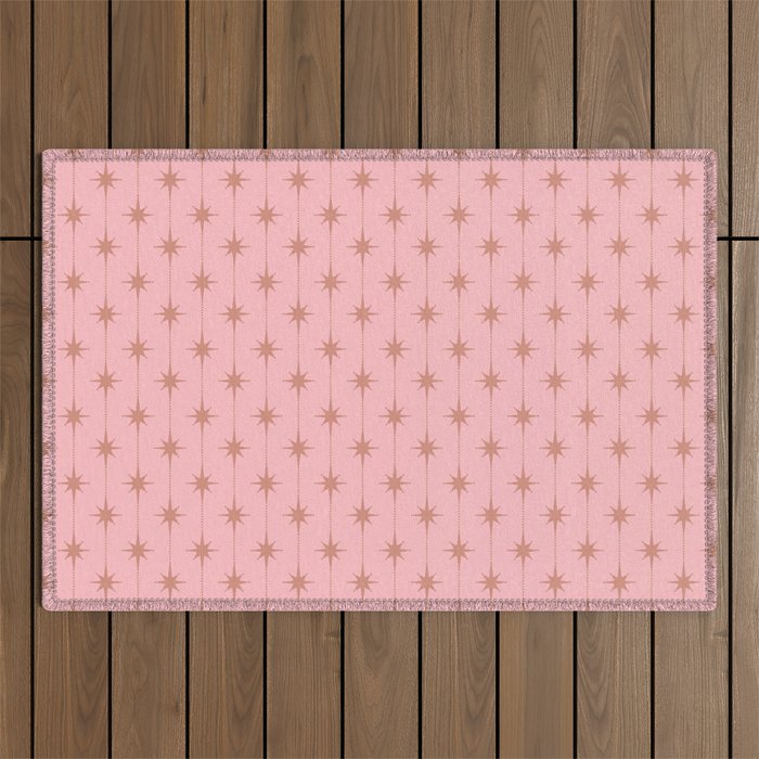 Midcentury Stars and Dots Atomic Pattern in Light Pink and Pale Mocha Outdoor Rug Gallery Image 1