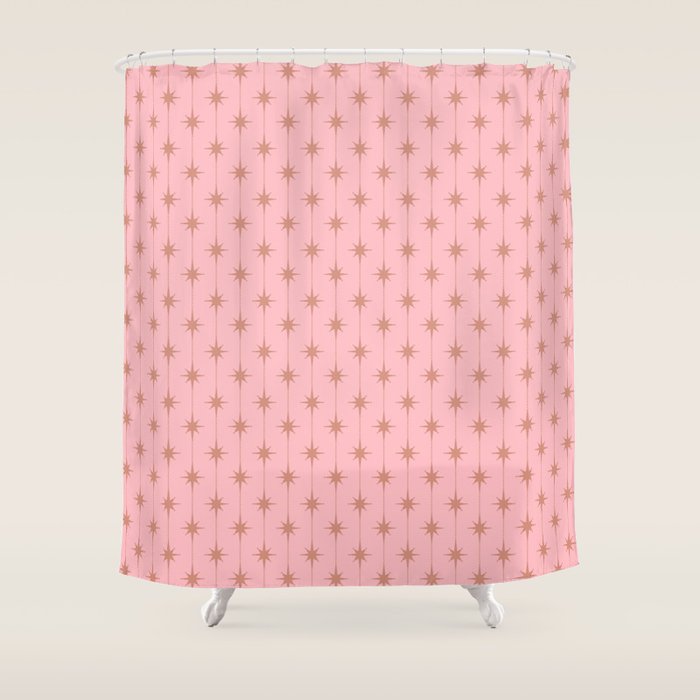 Midcentury Stars and Dots Atomic Pattern in Light Pink and Pale Mocha Shower Curtain Gallery Image 1