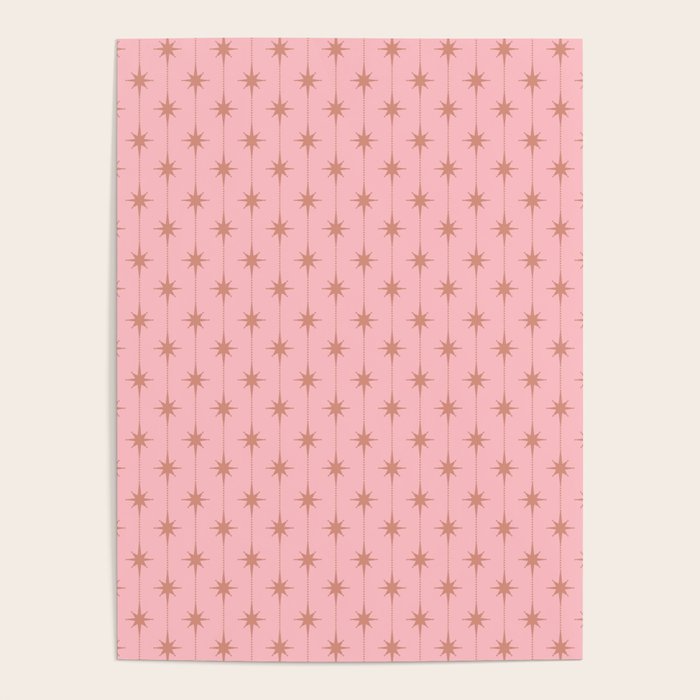 Midcentury Stars and Dots Atomic Pattern in Light Pink and Pale Mocha Poster Gallery Image 1