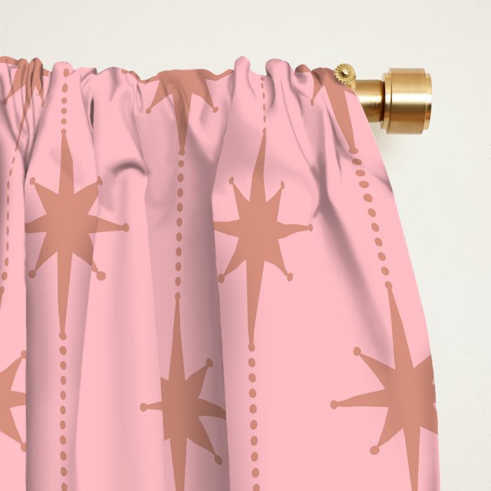 Midcentury Stars and Dots Atomic Pattern in Light Pink and Pale Mocha Window Curtain Gallery Image 2