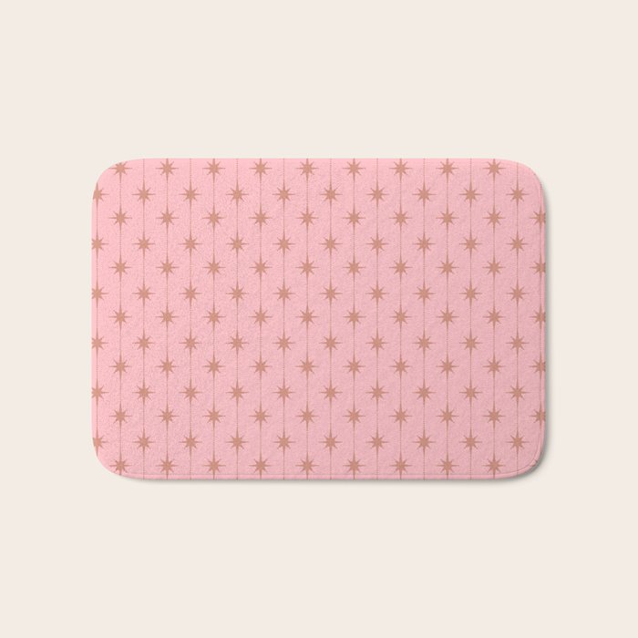 Midcentury Stars and Dots Atomic Pattern in Light Pink and Pale Mocha Bath Mat Gallery Image 1