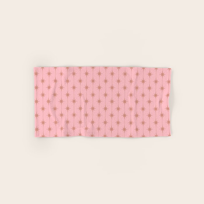 Midcentury Stars and Dots Atomic Pattern in Light Pink and Pale Mocha Bath Towel Gallery Image 1