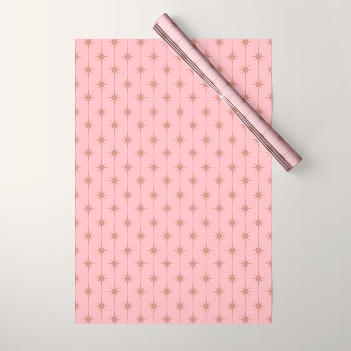 Midcentury Stars and Dots Atomic Pattern in Light Pink and Pale Mocha Wrapping Paper Gallery Image 1