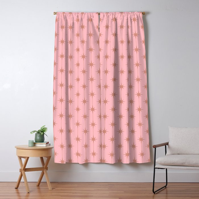 Midcentury Stars and Dots Atomic Pattern in Light Pink and Pale Mocha Window Curtain Gallery Image 1