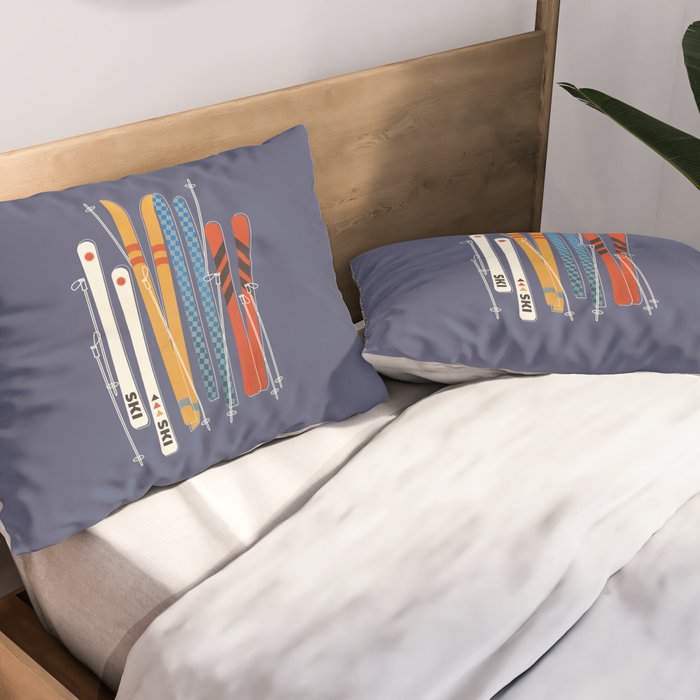 Retro Colorful Skis Pillow Sham Gallery Image 2