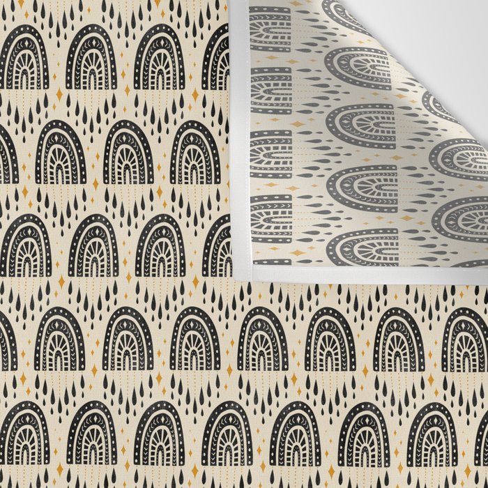 Little Rainbows - black, marigold, and cream Wall Tapestry Gallery Image 3