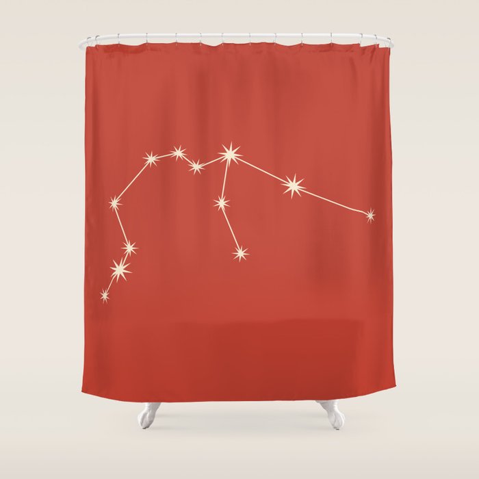 Aquarius Zodiac Star Constellation Line Art Red Shower Curtain Gallery Image 1