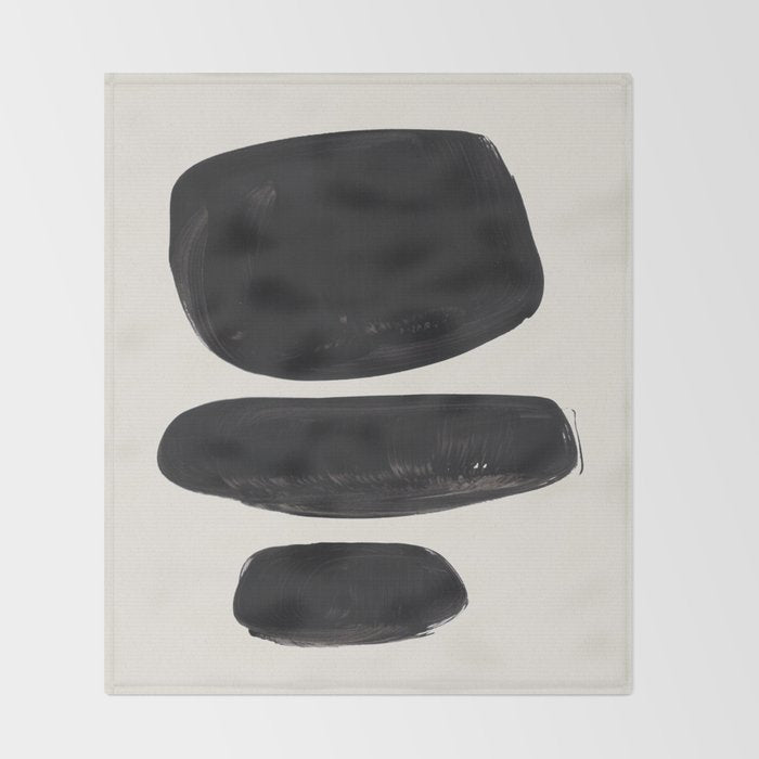Mid Century Modern Minimalist Abstract Art Brush Strokes Black & White Ink Art Tribal Pebbles Throw Blanket Gallery Image 2
