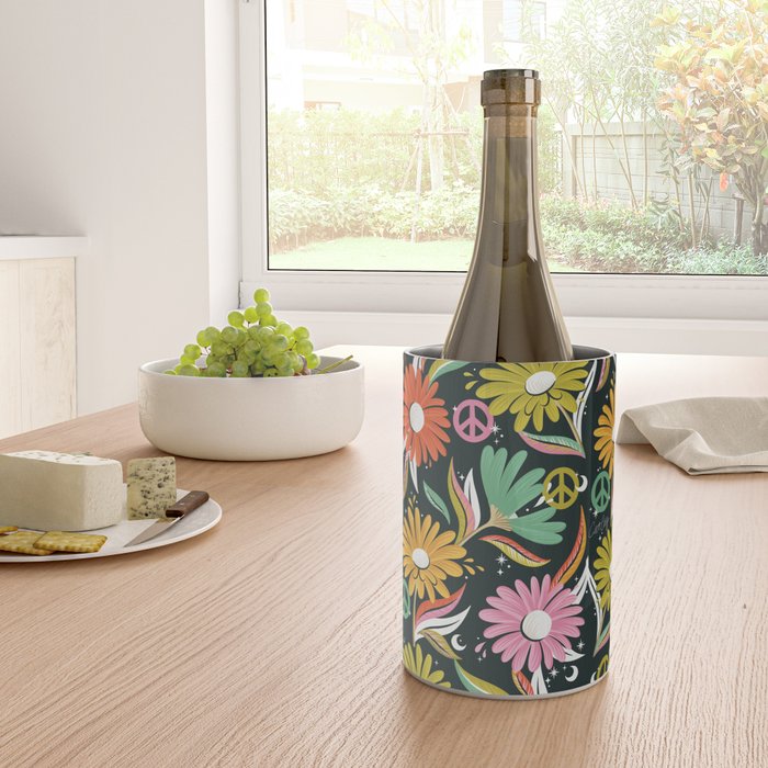 Drippy Daisy Dreamscape - Rainbow & Indigo on Teal Wine Chiller Gallery Image 4