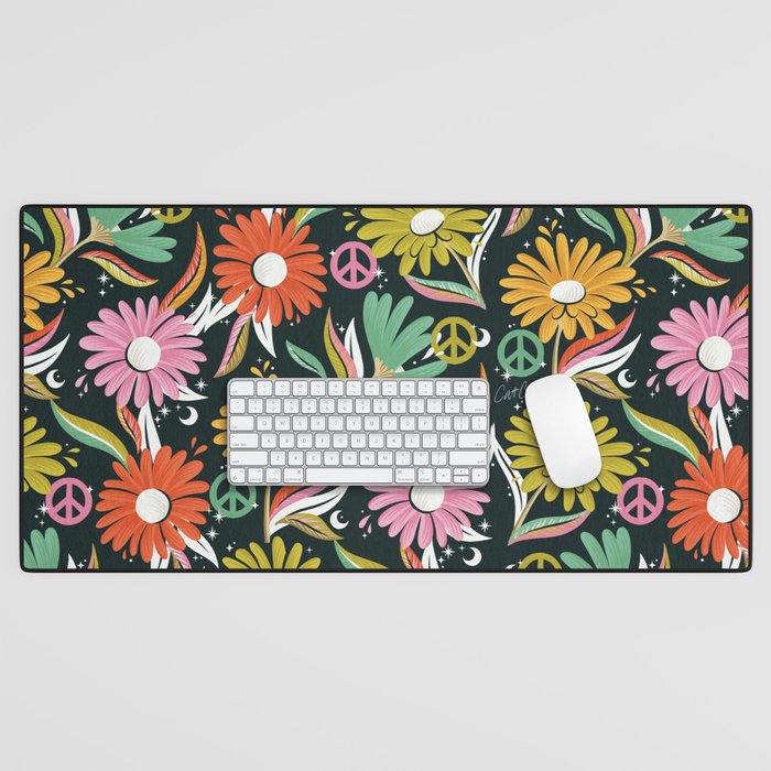 Drippy Daisy Dreamscape - Rainbow & Indigo on Teal Desk Mat Gallery Image 1