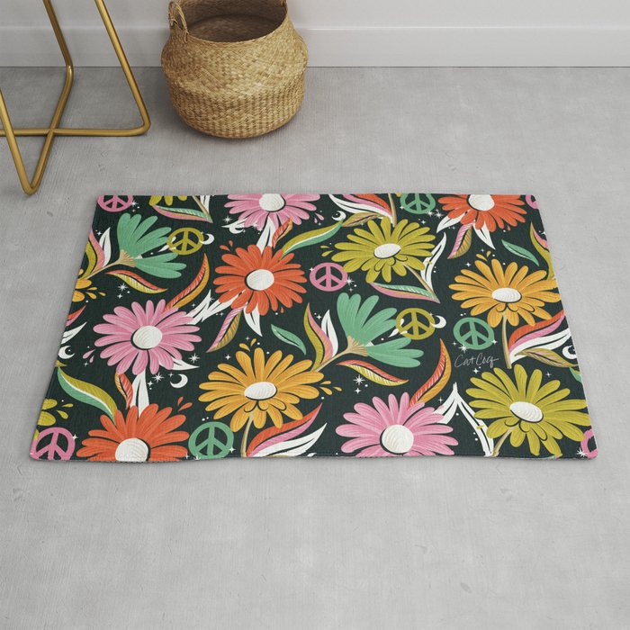 Drippy Daisy Dreamscape - Rainbow & Indigo on Teal Rug Gallery Image 1