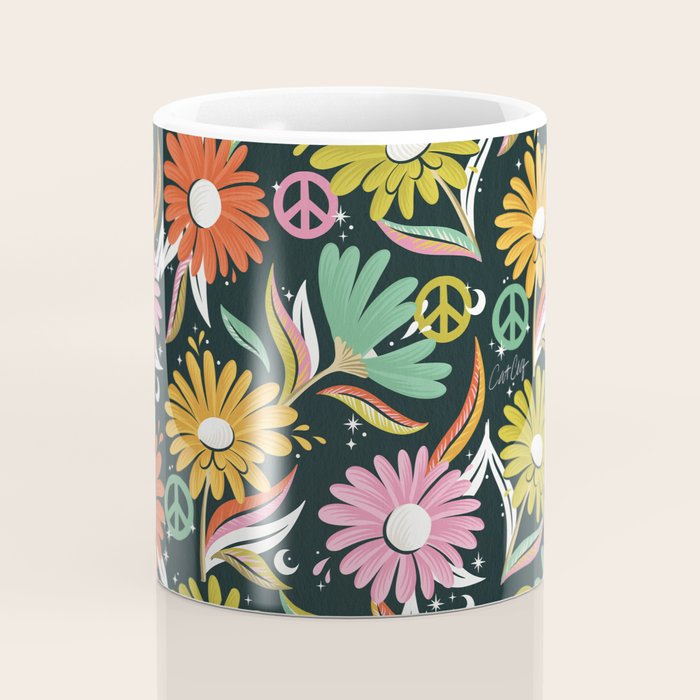 Drippy Daisy Dreamscape - Rainbow & Indigo on Teal Coffee Mug Gallery Image 4