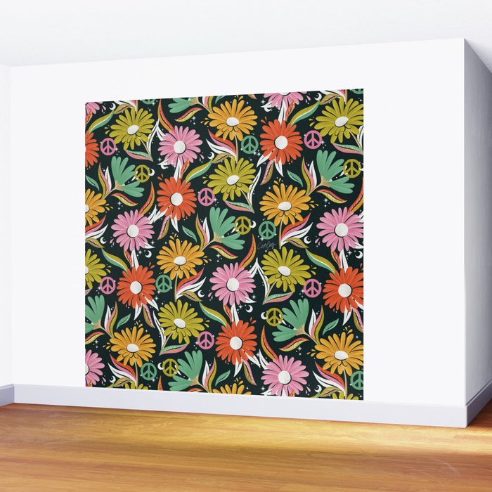 Drippy Daisy Dreamscape - Rainbow & Indigo on Teal Wall Mural Gallery Image 2