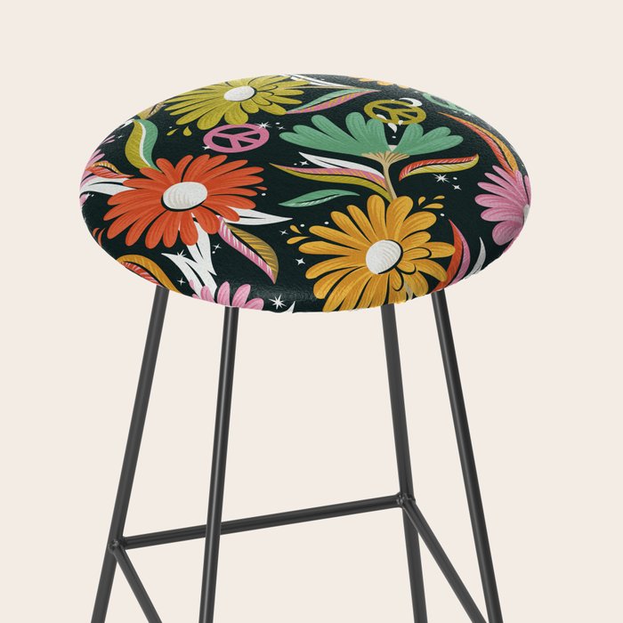 Drippy Daisy Dreamscape - Rainbow & Indigo on Teal Stool Gallery Image 2