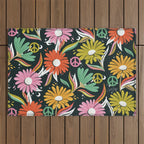 Drippy Daisy Dreamscape - Rainbow & Indigo on Teal Outdoor Rug Gallery Image 1