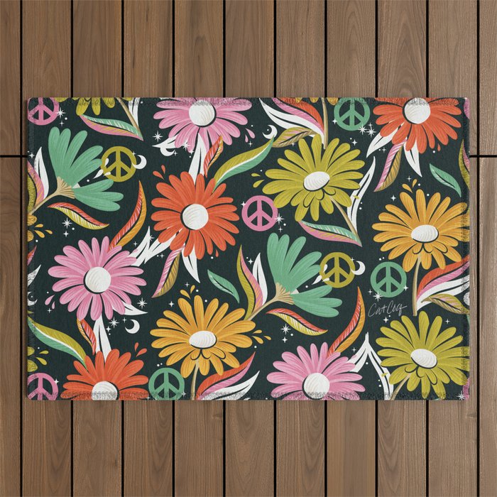 Drippy Daisy Dreamscape - Rainbow & Indigo on Teal Outdoor Rug Gallery Image 1