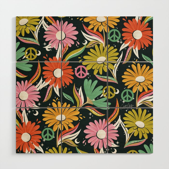 Drippy Daisy Dreamscape - Rainbow & Indigo on Teal Wood Wall Art Gallery Image 1