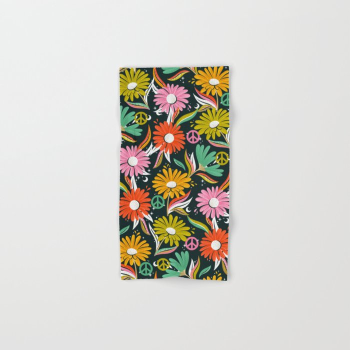 Drippy Daisy Dreamscape - Rainbow & Indigo on Teal Bath Towel Gallery Image 1