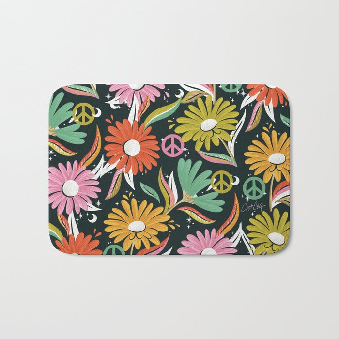 Drippy Daisy Dreamscape - Rainbow & Indigo on Teal Bath Mat Gallery Image 1