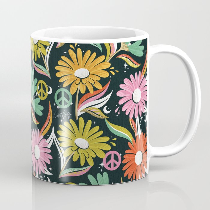 Drippy Daisy Dreamscape - Rainbow & Indigo on Teal Coffee Mug Gallery Image 1