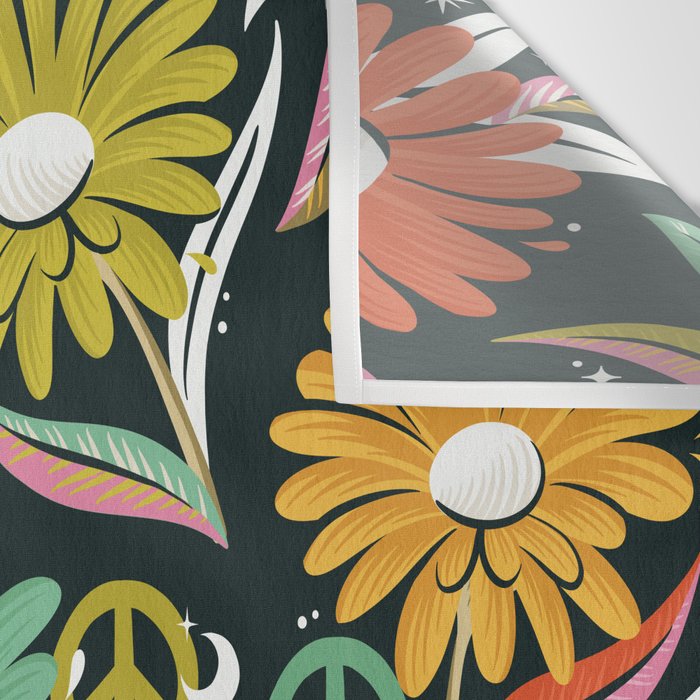 Drippy Daisy Dreamscape - Rainbow & Indigo on Teal Wall Tapestry Gallery Image 3