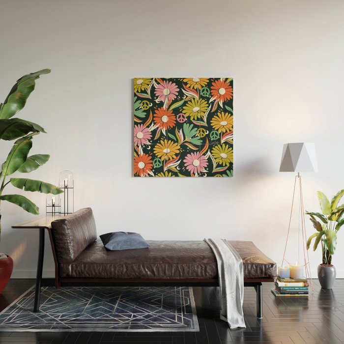 Drippy Daisy Dreamscape - Rainbow & Indigo on Teal Wood Wall Art Gallery Image 2
