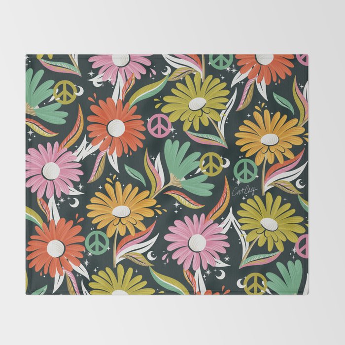 Drippy Daisy Dreamscape - Rainbow & Indigo on Teal Throw Blanket Gallery Image 2