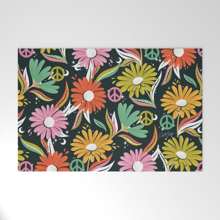 Drippy Daisy Dreamscape - Rainbow & Indigo on Teal Welcome Mat Gallery Image 1