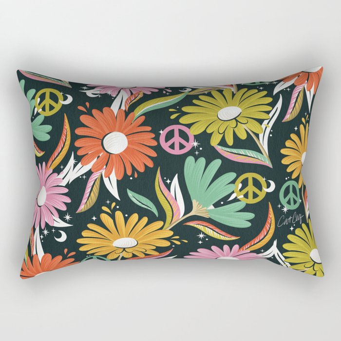 Drippy Daisy Dreamscape - Rainbow & Indigo on Teal Rectangular Pillow Gallery Image 2