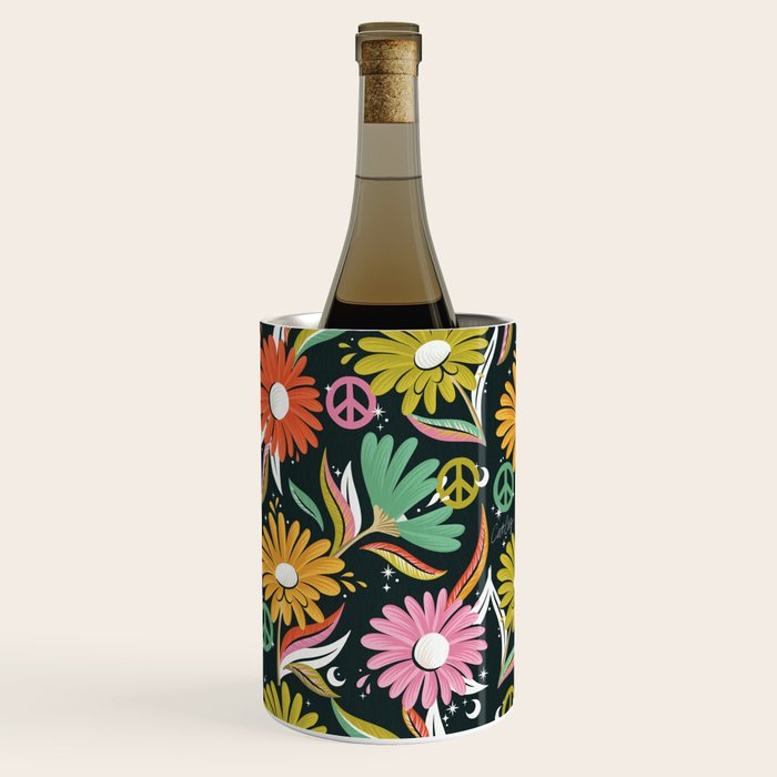 Drippy Daisy Dreamscape - Rainbow & Indigo on Teal Wine Chiller Gallery Image 1