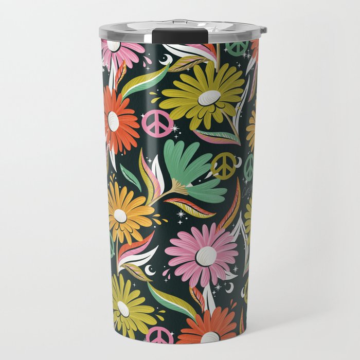 Drippy Daisy Dreamscape - Rainbow & Indigo on Teal Travel Mug Gallery Image 1