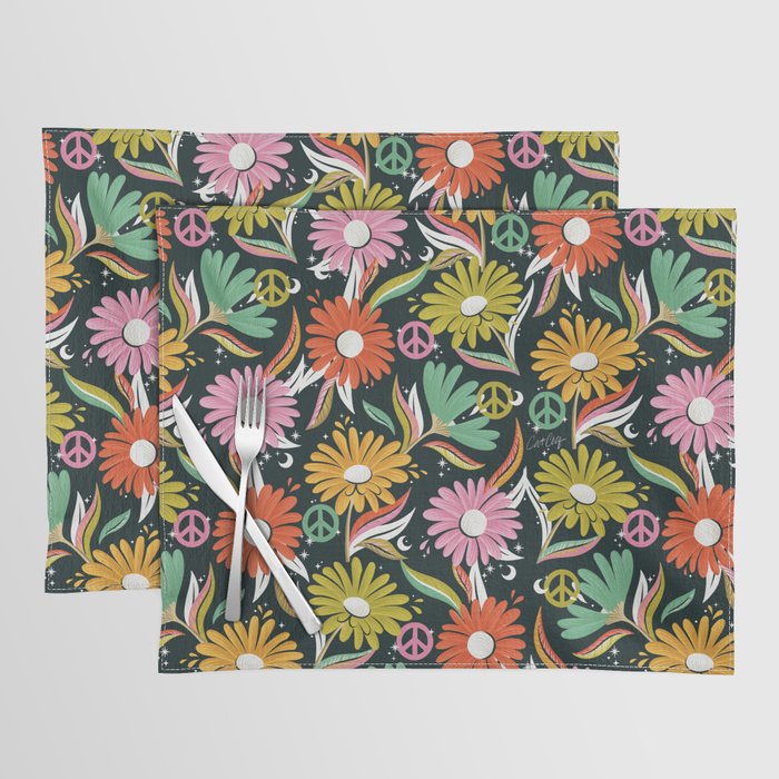 Drippy Daisy Dreamscape - Rainbow & Indigo on Teal Placemat Gallery Image 1