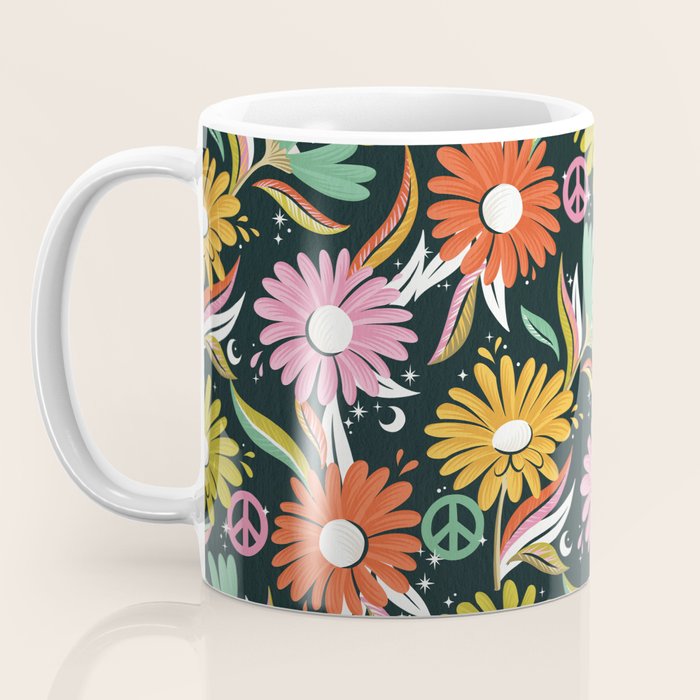 Drippy Daisy Dreamscape - Rainbow & Indigo on Teal Coffee Mug Gallery Image 3