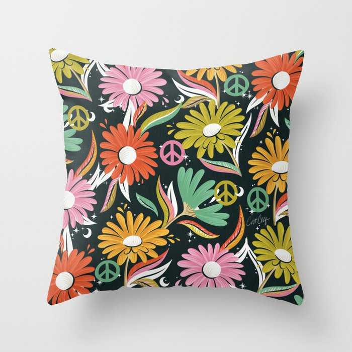 Drippy Daisy Dreamscape - Rainbow & Indigo on Teal Throw Pillow Gallery Image 1