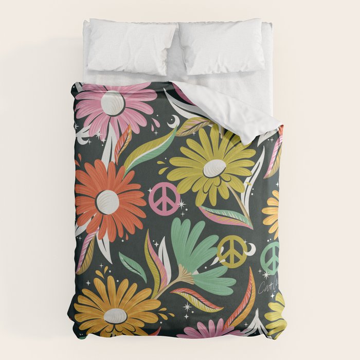 Drippy Daisy Dreamscape - Rainbow & Indigo on Teal Duvet Cover Gallery Image 1