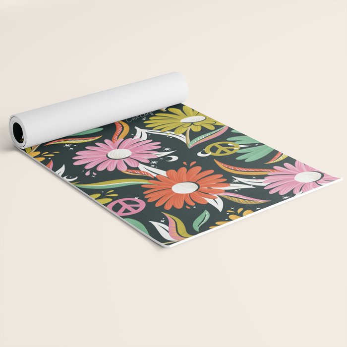 Drippy Daisy Dreamscape - Rainbow & Indigo on Teal Yoga Mat Gallery Image 2
