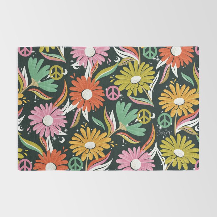 Drippy Daisy Dreamscape - Rainbow & Indigo on Teal Rug Gallery Image 2