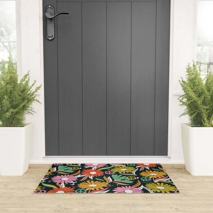 Drippy Daisy Dreamscape - Rainbow & Indigo on Teal Welcome Mat Gallery Image 3