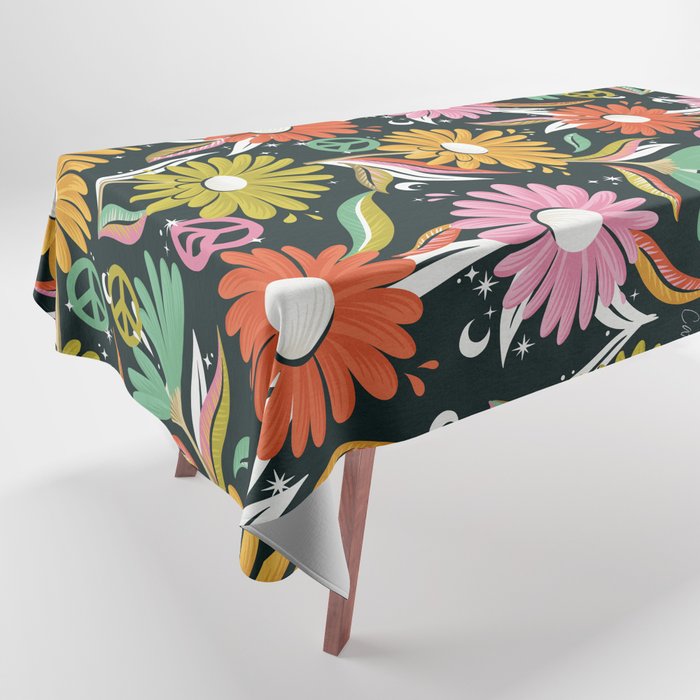 Drippy Daisy Dreamscape - Rainbow & Indigo on Teal Tablecloth Gallery Image 1