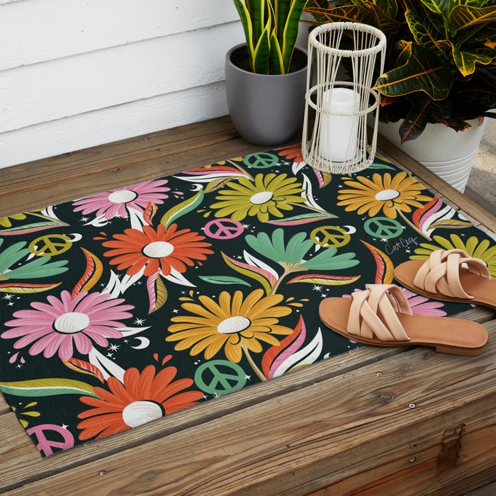 Drippy Daisy Dreamscape - Rainbow & Indigo on Teal Outdoor Rug Gallery Image 2