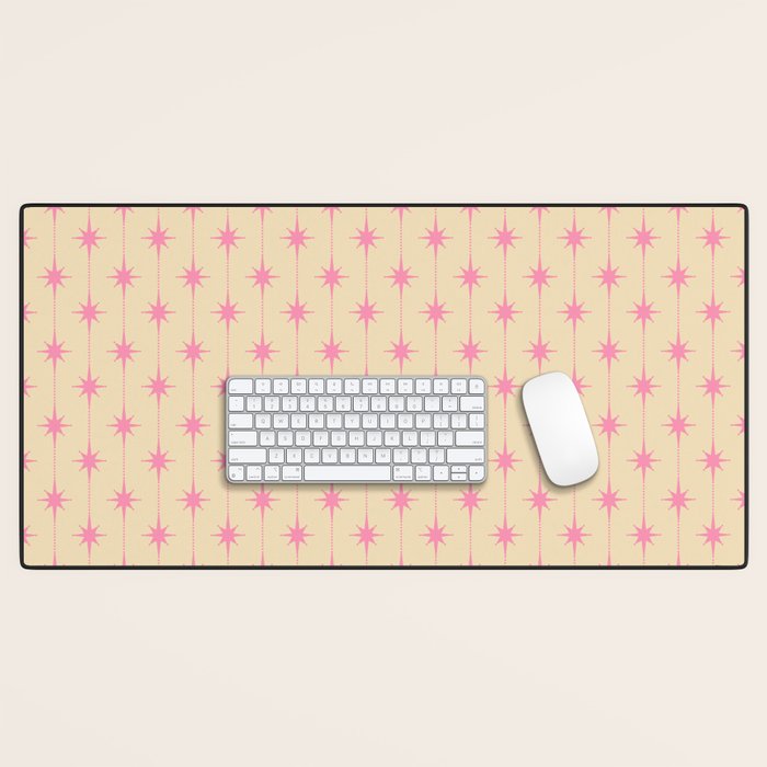 Midcentury Stars and Dots Classic Pink Cream Pattern Desk Mat Gallery Image 1