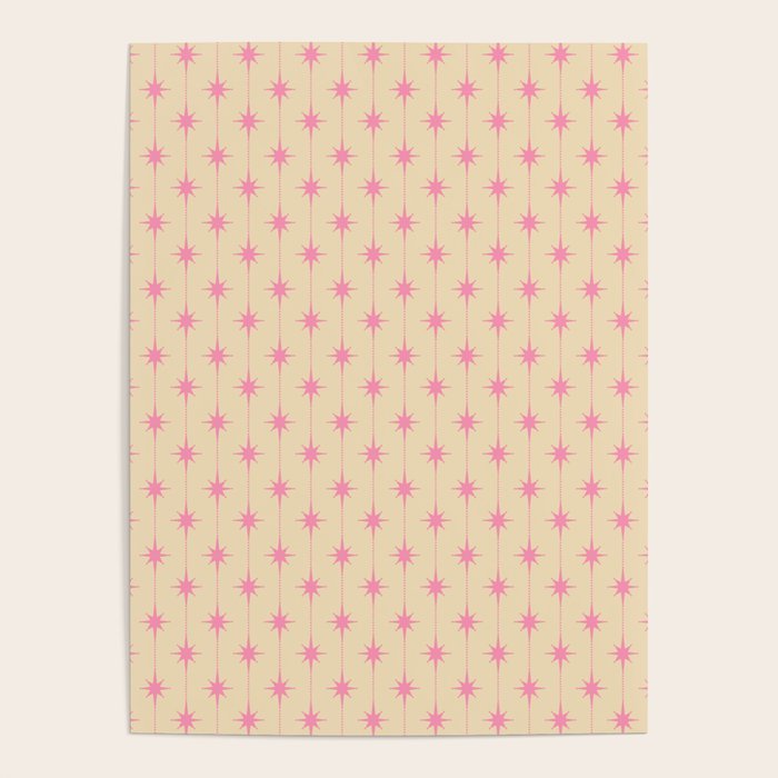 Midcentury Stars and Dots Classic Pink Cream Pattern Poster Gallery Image 1