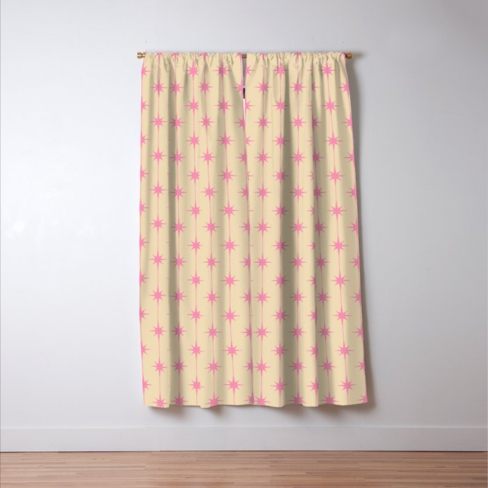 Midcentury Stars and Dots Classic Pink Cream Pattern Window Curtain Gallery Image 3
