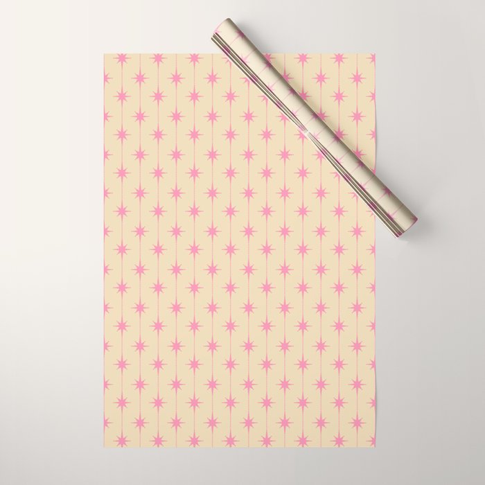 Midcentury Stars and Dots Classic Pink Cream Pattern Wrapping Paper Gallery Image 1