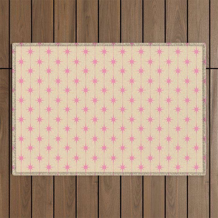 Midcentury Stars and Dots Classic Pink Cream Pattern Outdoor Rug Gallery Image 1