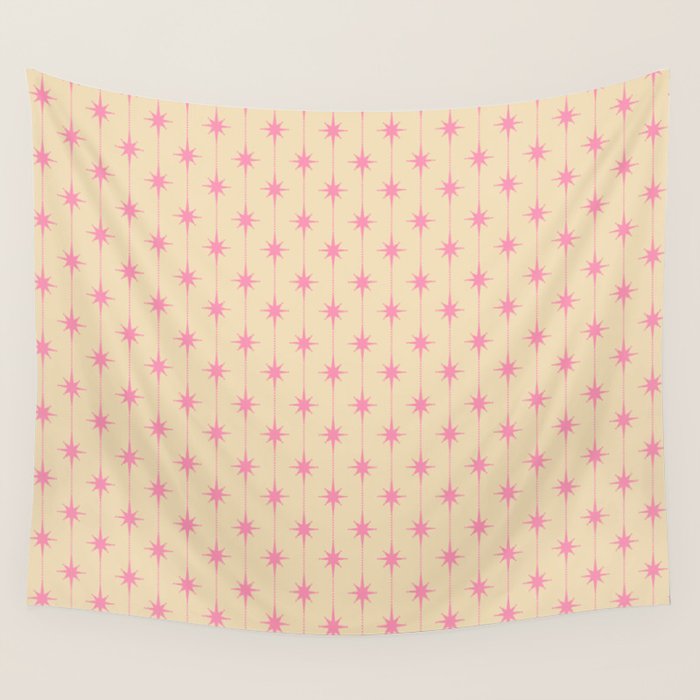 Midcentury Stars and Dots Classic Pink Cream Pattern Wall Tapestry Gallery Image 4