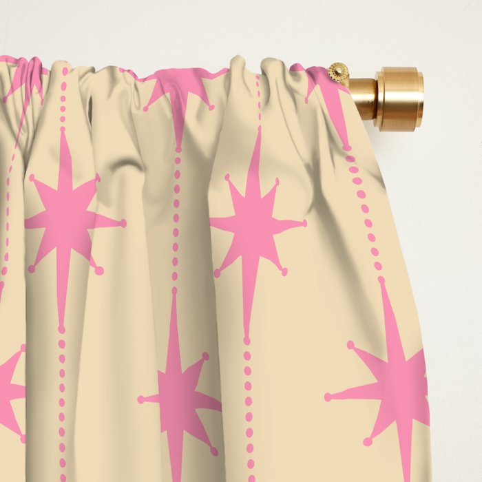 Midcentury Stars and Dots Classic Pink Cream Pattern Window Curtain Gallery Image 2