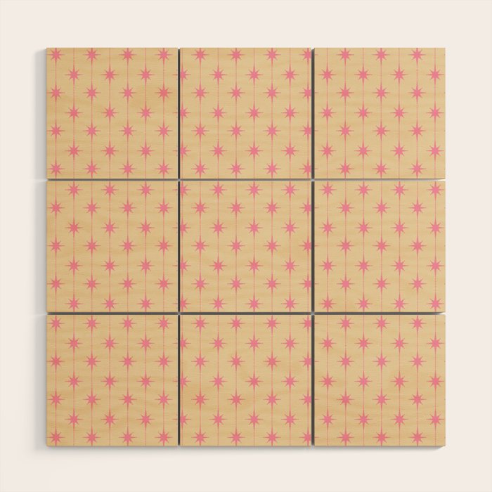 Midcentury Stars and Dots Classic Pink Cream Pattern Wood Wall Art Gallery Image 1